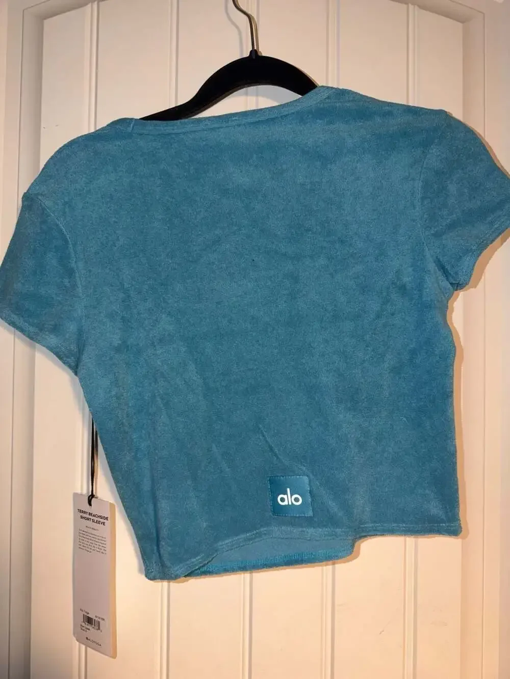 Alo Yoga Terry Beachside Short Sleeve Crop Top in Blue Splash